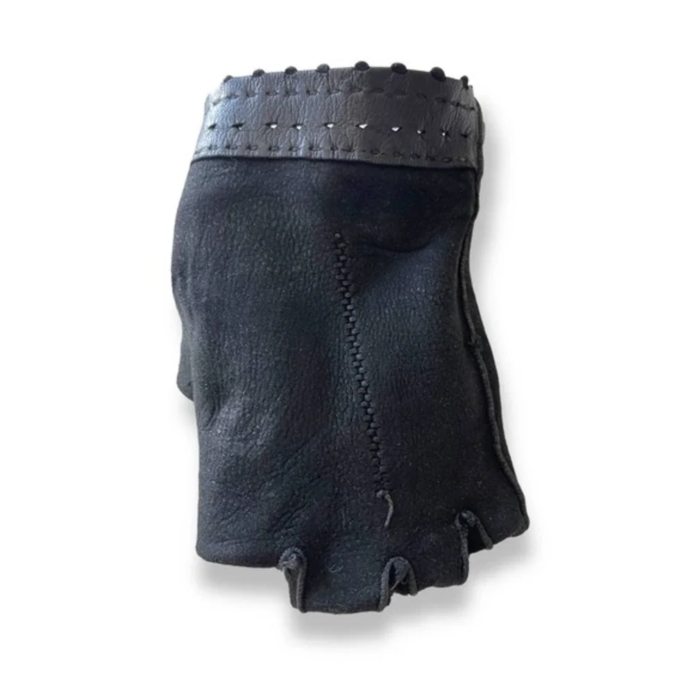 Vintage Detailed Cutout Above Wrist Black Driving Gloves 1960’s Ruffle